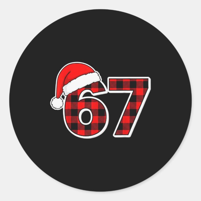 67 Meme Funny Christmas Red Plaid Xmas Pyjamas Sla Classic Round Sticker (Front)