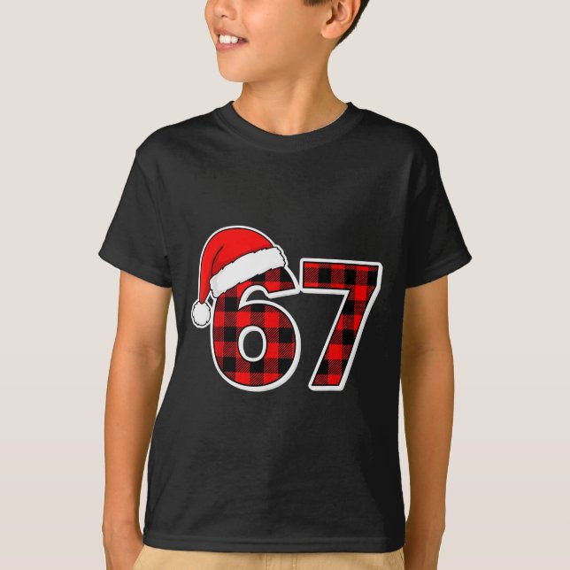 67 Meme Funny Christmas Red Plaid Xmas Pyjamas Sla T-Shirt (Front)