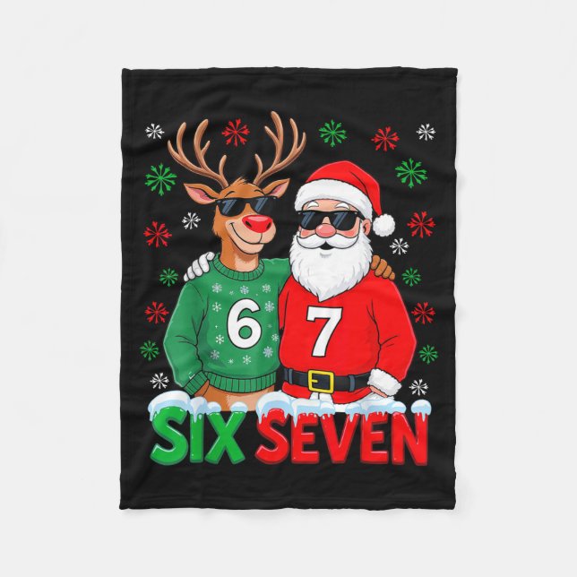 67 Meme Funny Christmas Santa Six Seven  Fleece Blanket (Front)