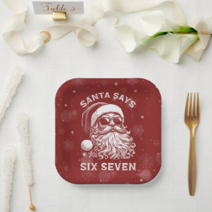 67 Meme Funny Santa Says Six Seven Christmas Paper Plate