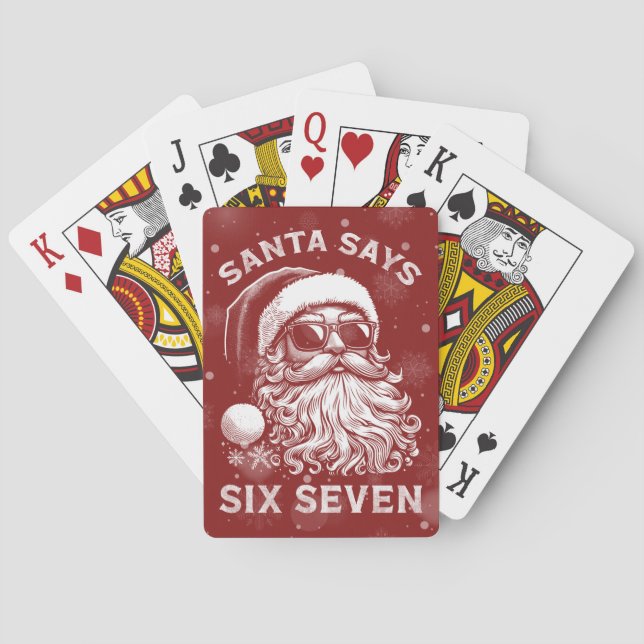 67 Meme Funny Santa Says Six Seven Christmas Playing Cards (Back)