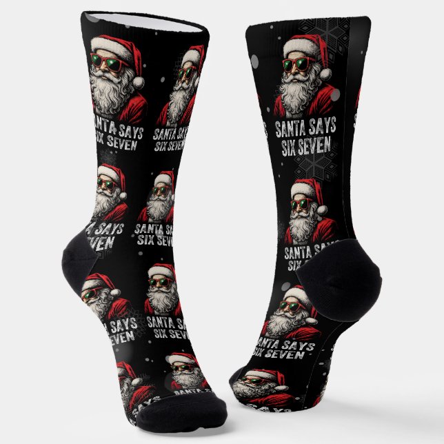 67 Meme Funny Santa Says Six Seven Christmas Socks (Angled)