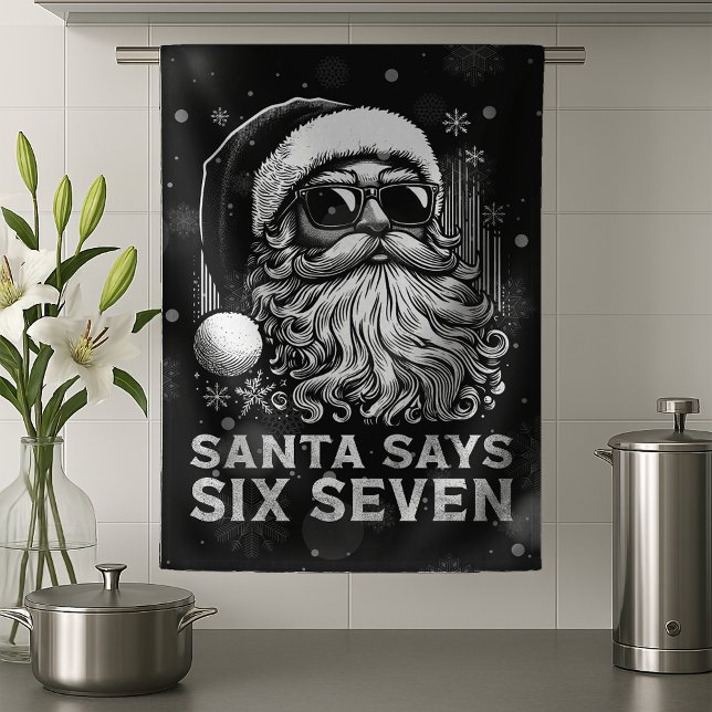 67 Meme Funny Santa Says Six Seven Christmas Tea Towel (Creator Uploaded)