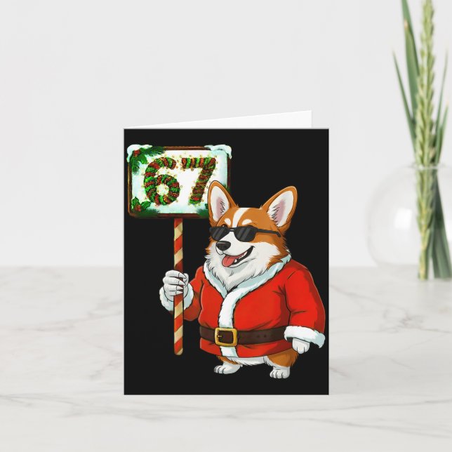 67 Meme Funny Six Seven Christmas Corgi Dog Lover  Card (Front)