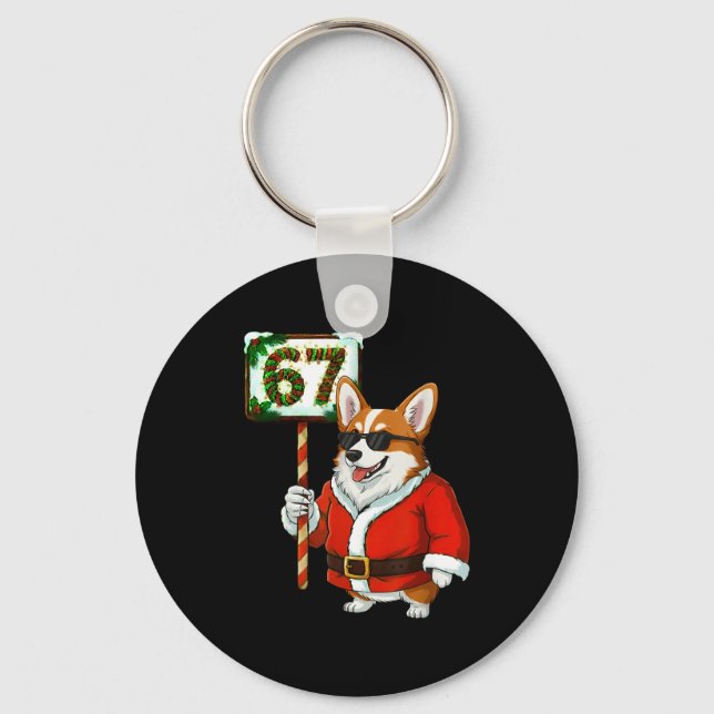 67 Meme Funny Six Seven Christmas Corgi Dog Lover  Key Ring (Front)