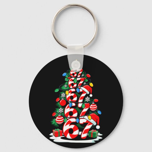 67 Meme Funny Six Seven Christmas Tree Lights Xmas Key Ring (Front)