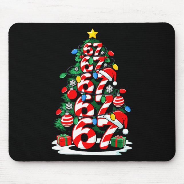 67 Meme Funny Six Seven Christmas Tree Lights Xmas Mouse Mat (Front)