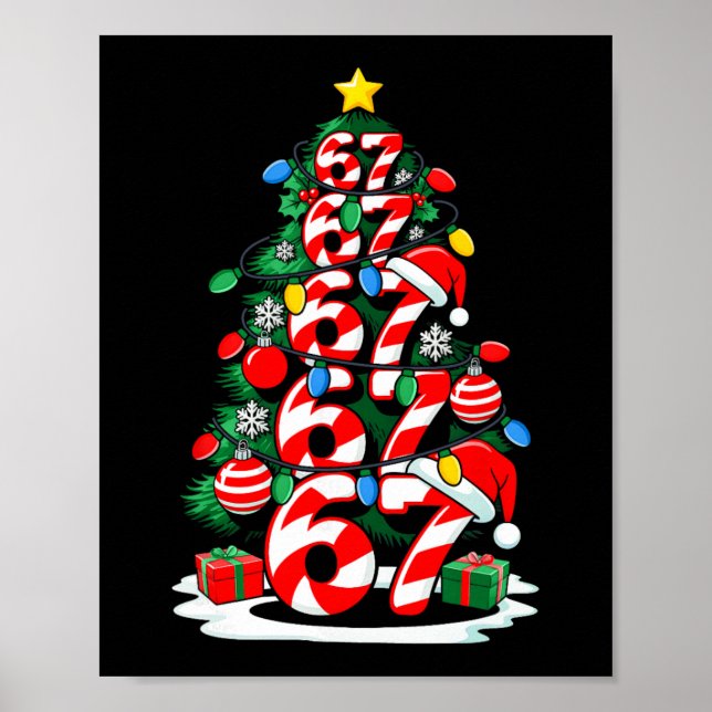 67 Meme Funny Six Seven Christmas Tree Lights Xmas Poster (Front)
