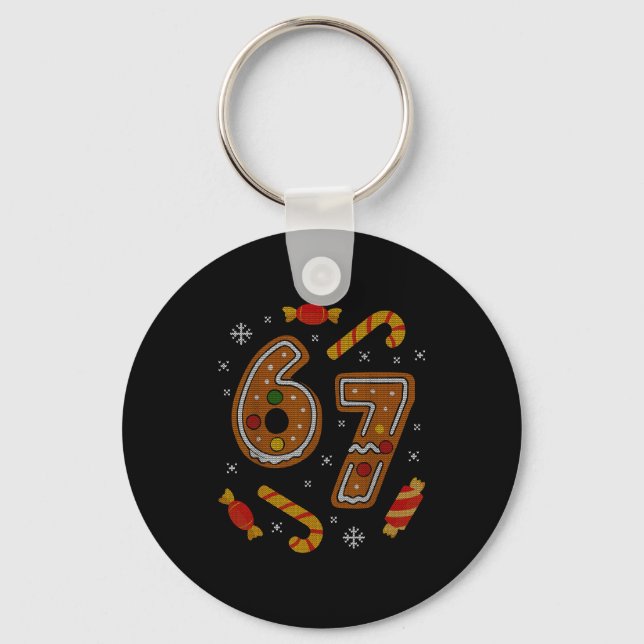 67 Meme Gingerbread Candy Cane Christmas Ugly Swea Key Ring (Front)