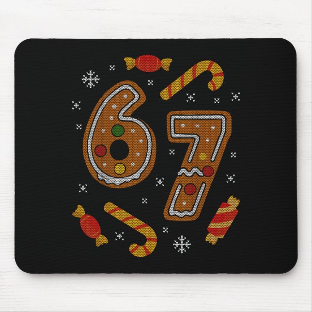 67 Meme Gingerbread Candy Cane Christmas Ugly Swea Mouse Mat (Front)