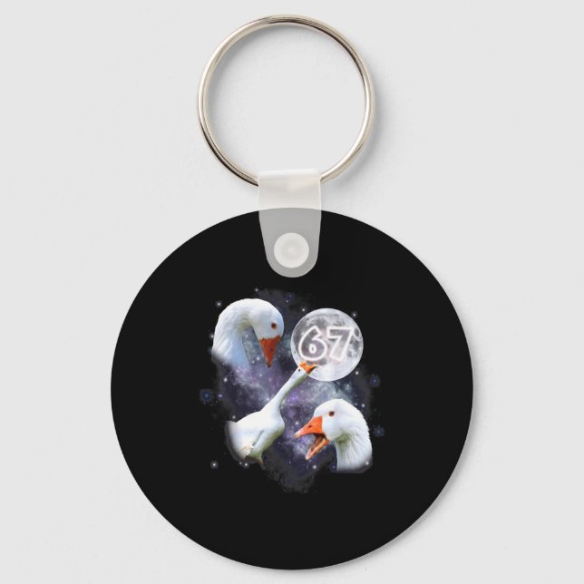 67 Meme Goose Howling At The Moon Funny Six Seven  Key Ring (Front)
