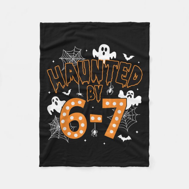 67 Meme Halloween Haunted- Funny Ghost And Pumpkin Fleece Blanket (Front)
