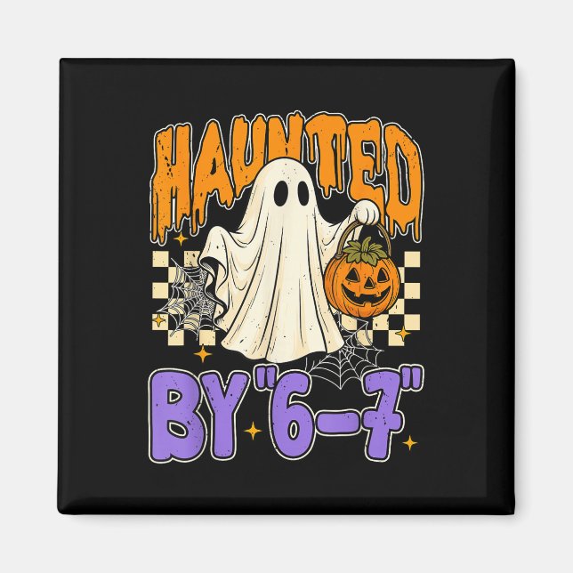 67 Meme Halloween Haunted- Funny Ghost And Pumpkin Magnet (Front)