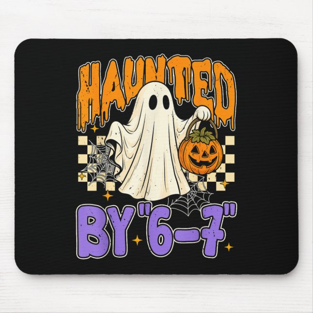 67 Meme Halloween Haunted- Funny Ghost And Pumpkin Mouse Mat (Front)