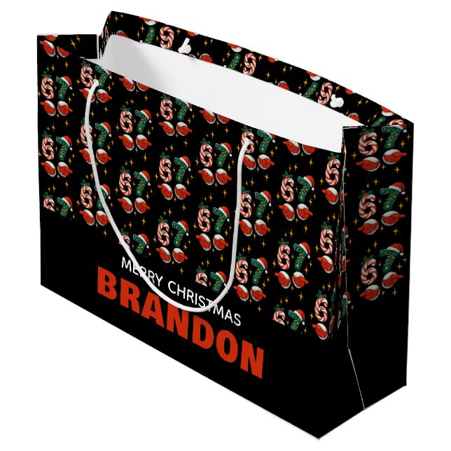 67 Meme Holiday Name Large Gift Bag (Back Angled)