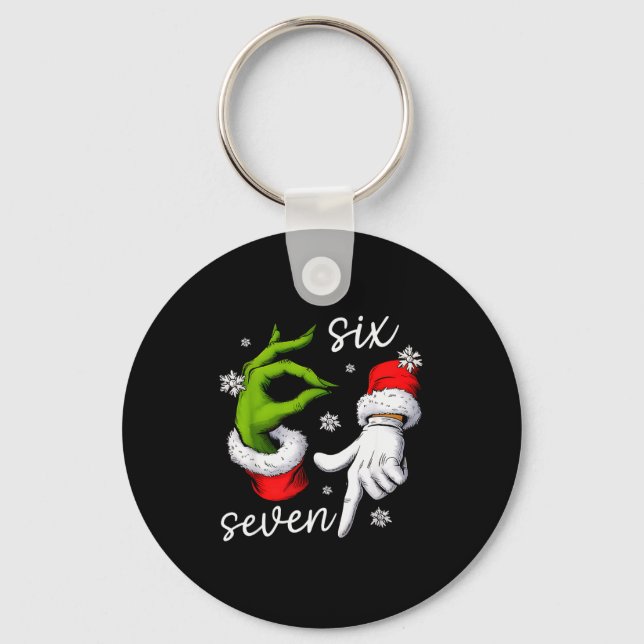 67 Meme Humor Funny Santa Says Six Seven Christmas Key Ring (Front)