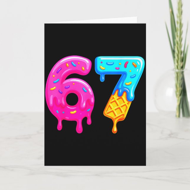 67 Meme Ice Cream Drip Funny Six Seven Gen Alpha S Card (Front)