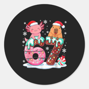 67 Meme Kawaii Axolotl Capybara Christmas Ice Crea Classic Round Sticker
