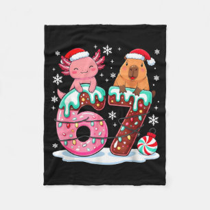 67 Meme Kawaii Axolotl Capybara Christmas Ice Crea Fleece Blanket