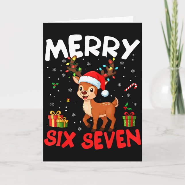 67 Meme Merry Six Seven Reindeer Funny Christmas W Card (Front)