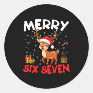 67 Meme Merry Six Seven Reindeer Funny Christmas W Classic Round Sticker