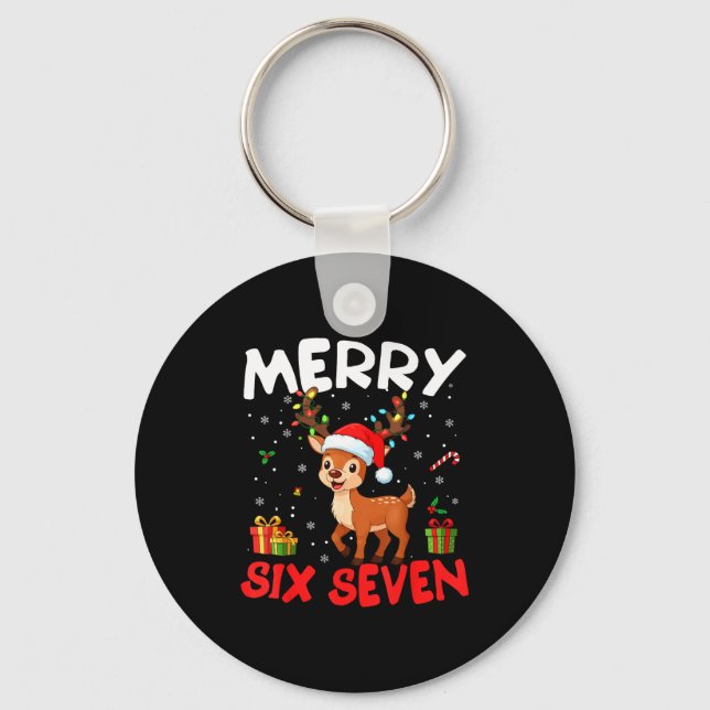 67 Meme Merry Six Seven Reindeer Funny Christmas W Key Ring (Front)
