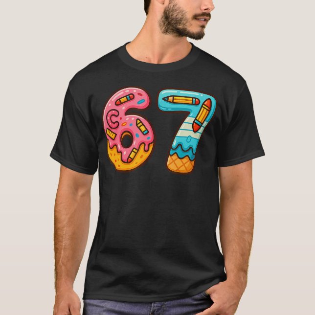 67 Meme Numbers 67 Days Of School Student Teacher T-Shirt (Front)