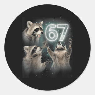 67 Meme Racoon Howling At The Moon 67 6 7 Hallowee Classic Round Sticker