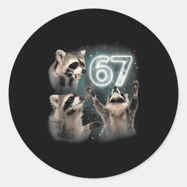 67 Meme Racoon Howling At The Moon Six Seven Trash Classic Round Sticker (Front)