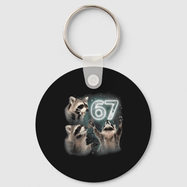 67 Meme Racoon Howling At The Moon Six Seven Trash Key Ring (Front)