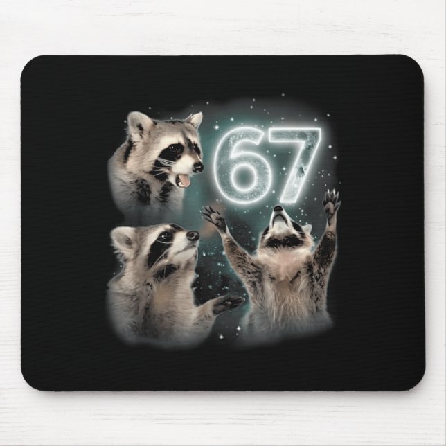 67 Meme Racoon Howling At The Moon Six Seven Trash Mouse Mat (Front)