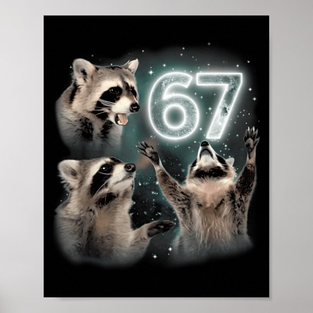67 Meme Racoon Howling At The Moon Six Seven Trash Poster (Front)