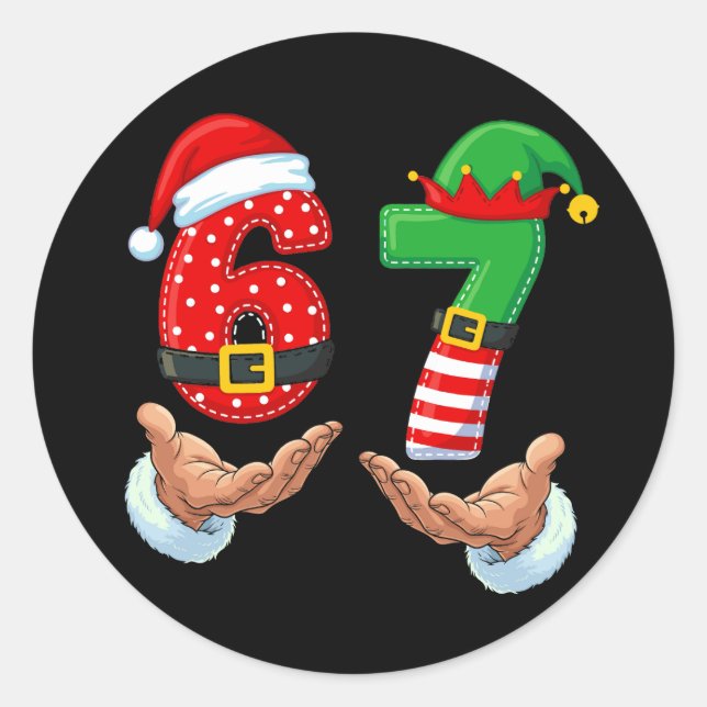 67 Meme Santa's Hands Classic Round Sticker (Front)