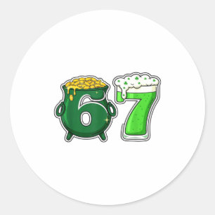 67 Meme Shamrocks St Patricks Day 6 7 Six Seven Sl Classic Round Sticker