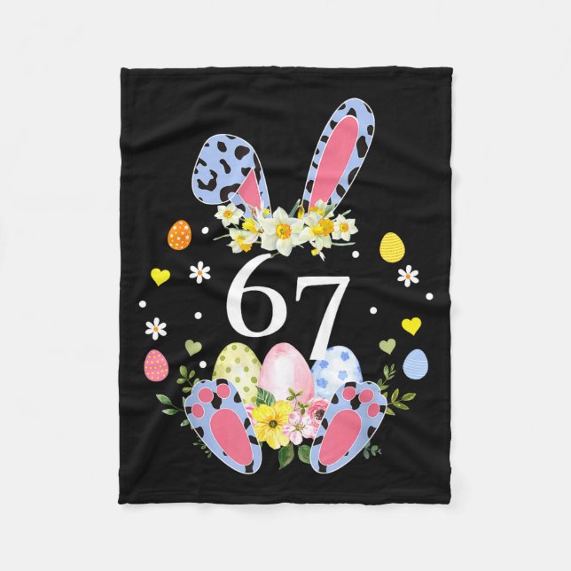 67 Meme Six Seven 6 7 Bunny Leopard Kids Funny Eas Fleece Blanket (Front)