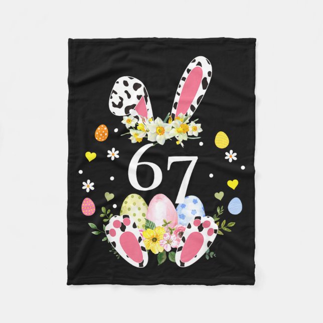 67 Meme Six Seven 6 7 Bunny Leopard Kids Funny Eas Fleece Blanket (Front)