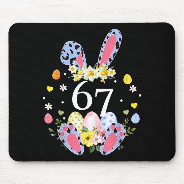 67 Meme Six Seven 6 7 Bunny Leopard Kids Funny Eas Mouse Mat (Front)