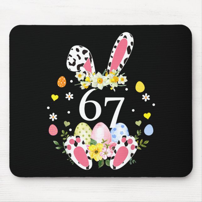67 meme six seven 6 7 bunny leopard kids funny mouse mat (Front)
