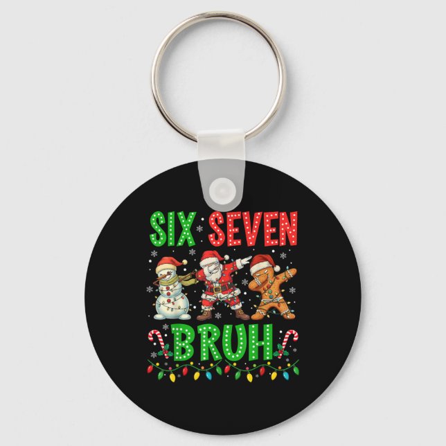 67 Meme Six Seven Bruh Dabbing Santa 6 7 Funny Chr Key Ring (Front)