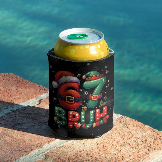 67 Meme Six Seven Bruh Funny Christmas 6 7 Can Cooler (In Situ Pool)