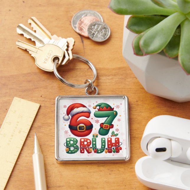 67 Meme Six Seven Bruh Funny Christmas 6 7 Key Ring (Desk)