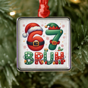 67 Meme Six Seven Bruh Funny Christmas 6 7 Metal Tree Decoration