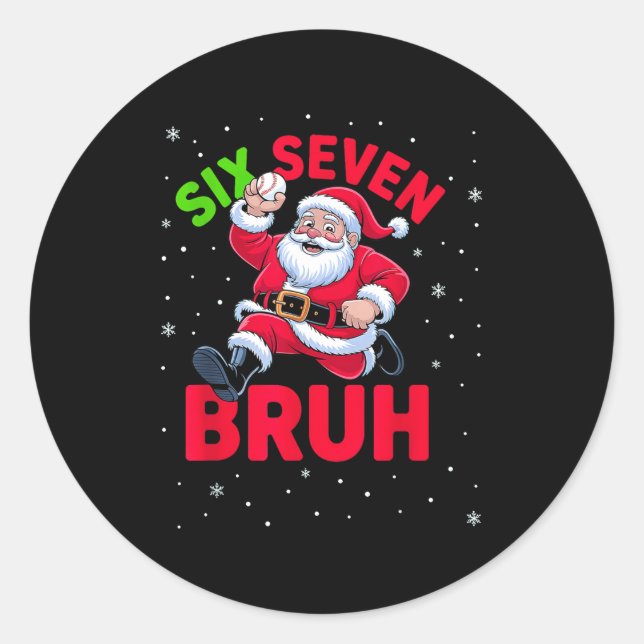 67 Meme Six Seven Bruh Santa Baseball Christmas Bo Classic Round Sticker (Front)