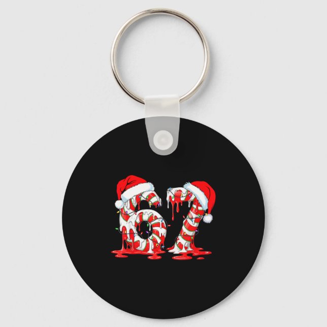 67 Meme Six Seven Candy Canes Drip Christmas Pajam Key Ring (Front)
