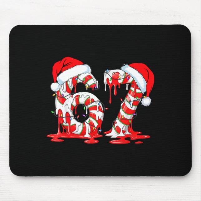 67 Meme Six Seven Candy Canes Drip Christmas Pajam Mouse Mat (Front)