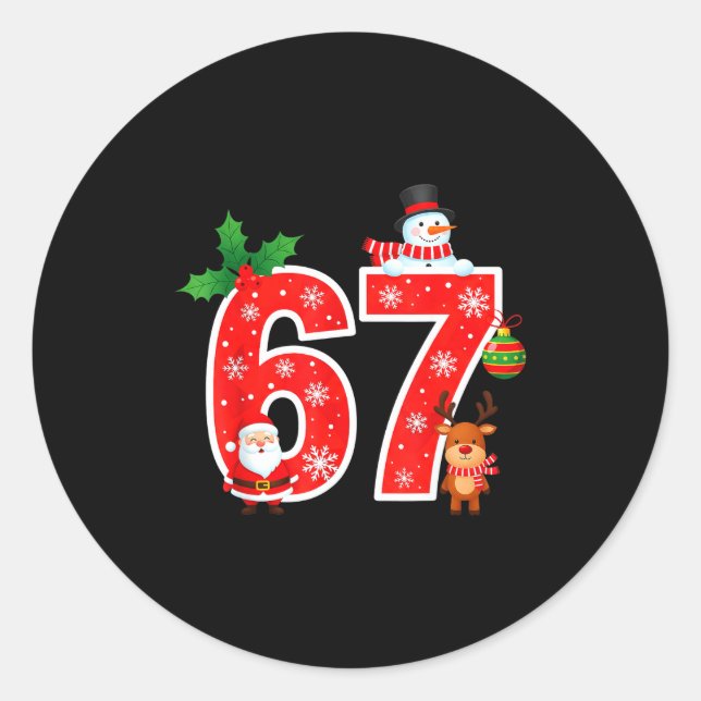 67 Meme Six Seven Christmas Pajamas For Women Men  Classic Round Sticker (Front)