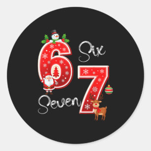 67 Meme Six Seven Christmas Pajamas For Women Men  Classic Round Sticker