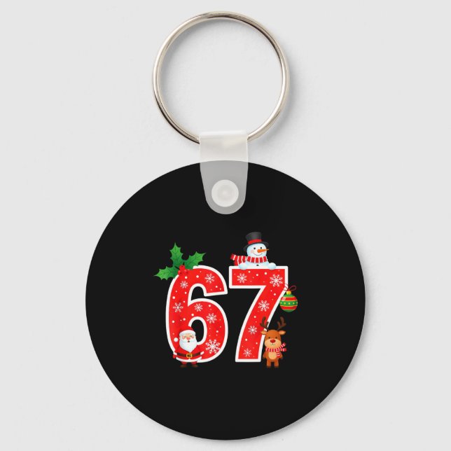 67 Meme Six Seven Christmas Pajamas For Women Men  Key Ring (Front)