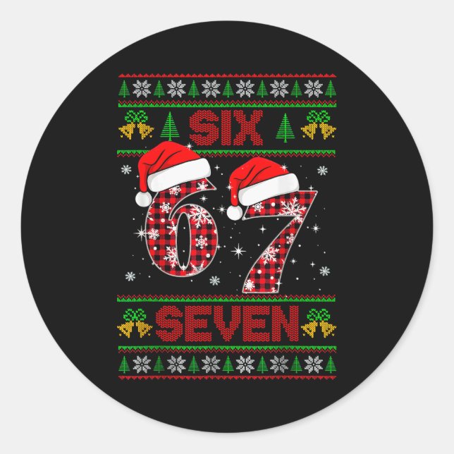 67 Meme Six Seven Christmas Ugly Sweater For Kids  Classic Round Sticker (Front)