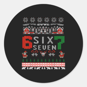 67 Meme Six Seven Christmas Ugly Sweater For Kids  Classic Round Sticker